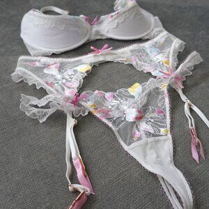 Honey Birdette White Fleur Thong Set 32E 32DDD/F 10E 70F Medium
